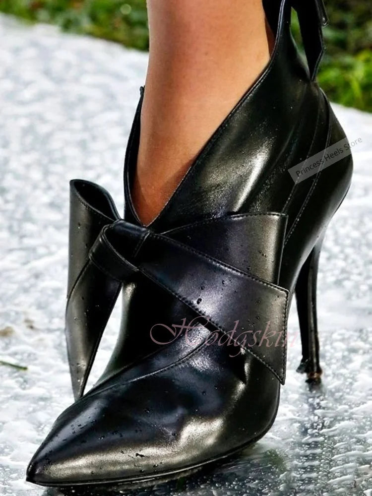Elegant Bow Knot Solid Pointy Slip on Pumps for Women