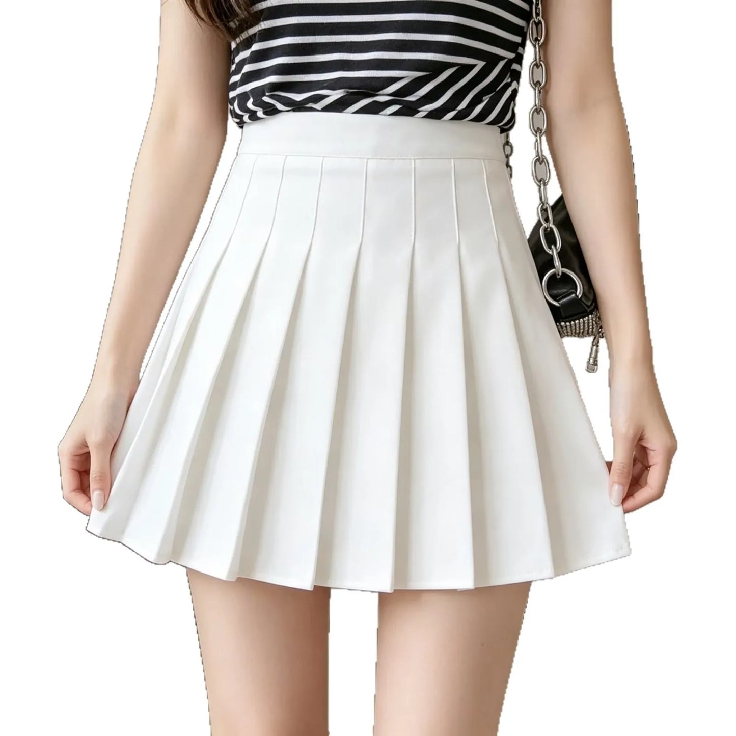 White High Waist Pleated Mini Skirt With Built In Shorts For Women