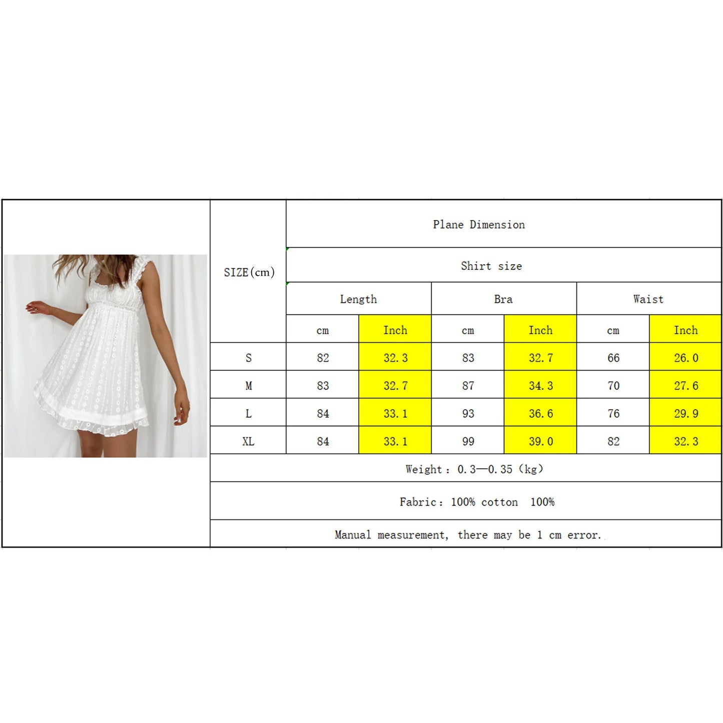 Summer Eyelet Ruffle Hem Babydoll Mini A-Line Dress for Women