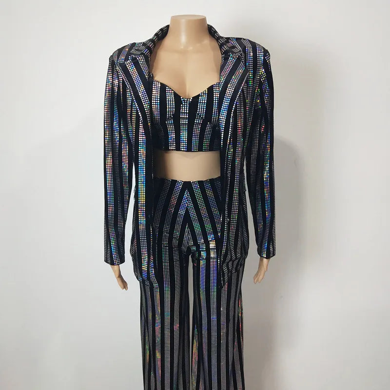 Glitter Sequined Concert Performance Outfit Set for Women