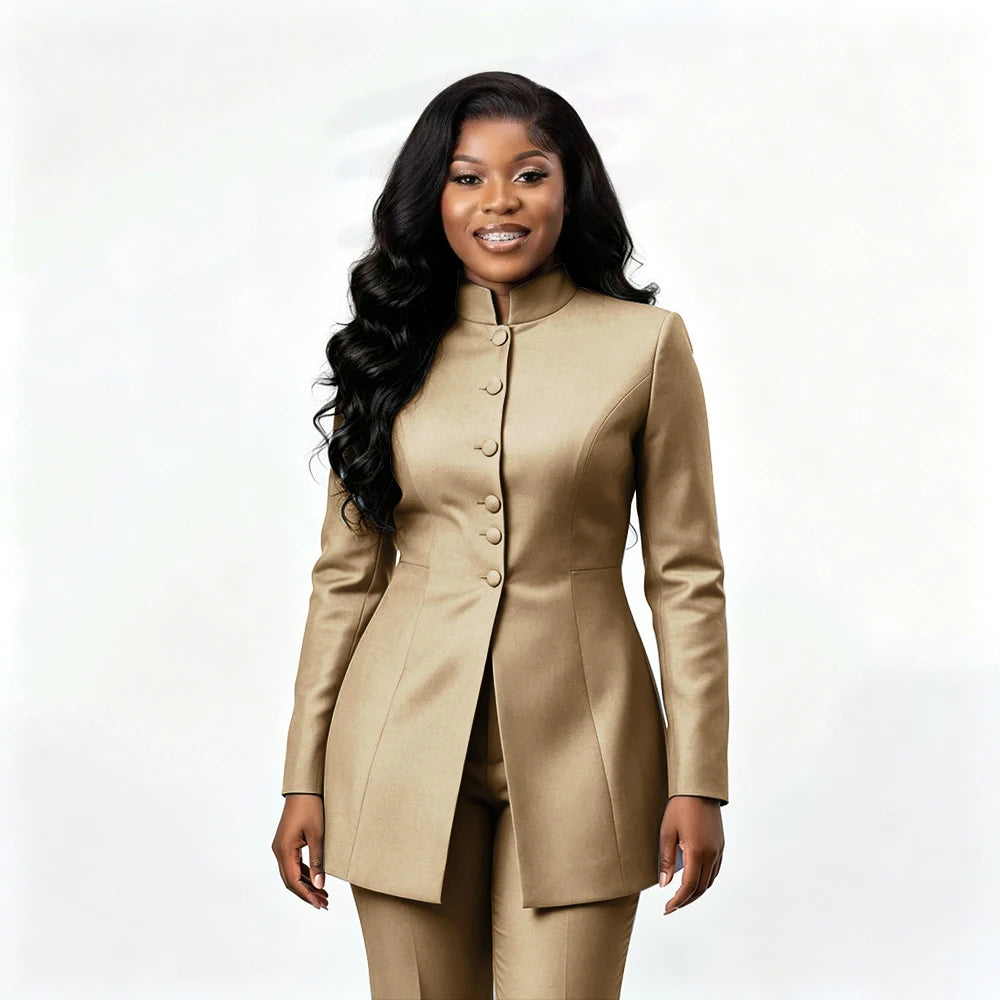 Smart Casual Two Piece Knit Blazer Set with Pants for Women