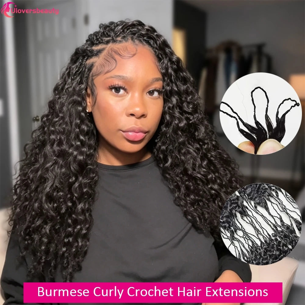 Burmese Curly Crochet Human Hair Extensions for Women
