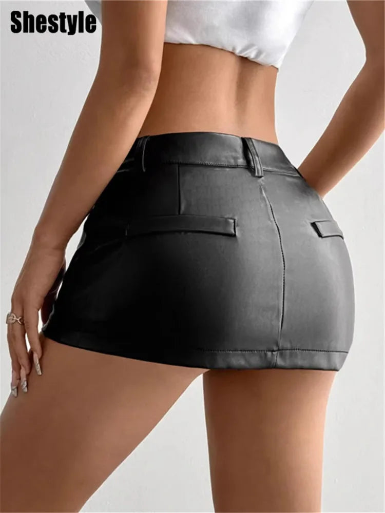 Slim Fit Faux Leather Zippered Mini Skirt for Women