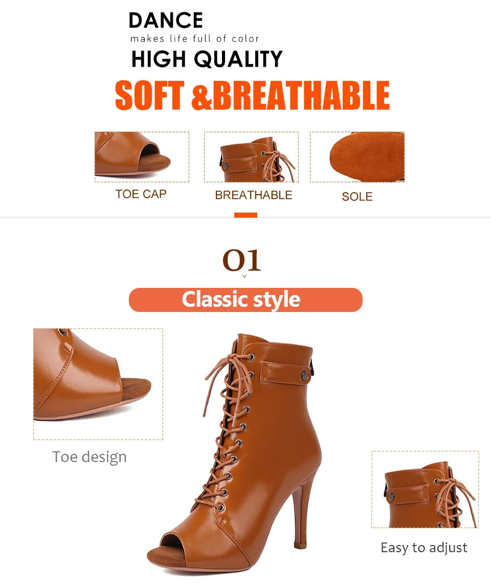 Leather Latin Dance Ankle Booties With Heels for Women
