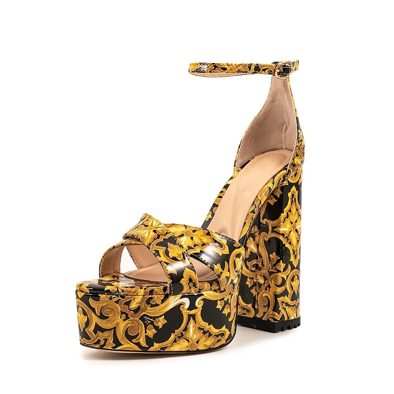 Summer Platform Sandals Printed Leather Ultra High Heel for Women