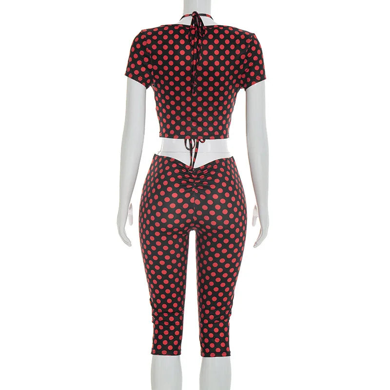 Dot Print Sexy Sling Tank Tracksuit Sets for Women
