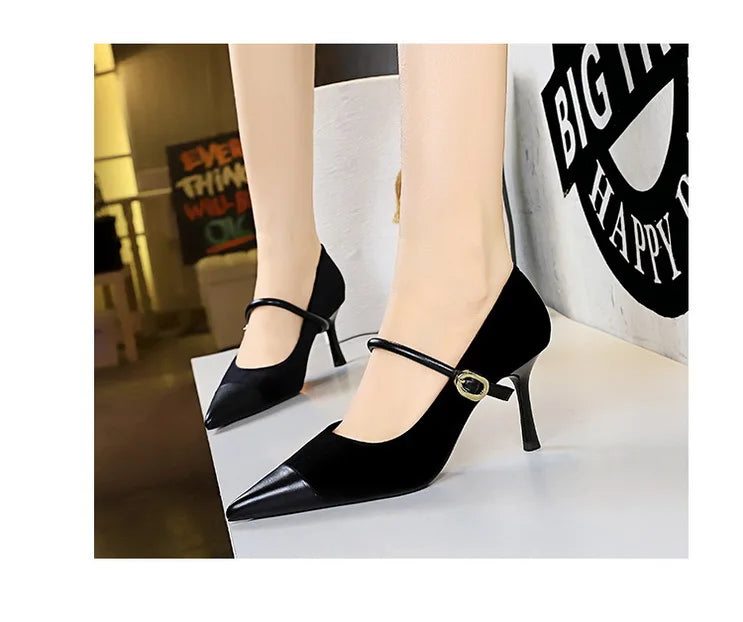 Suede Buckle Strap Pointed Toe Stiletto Pumps for Women