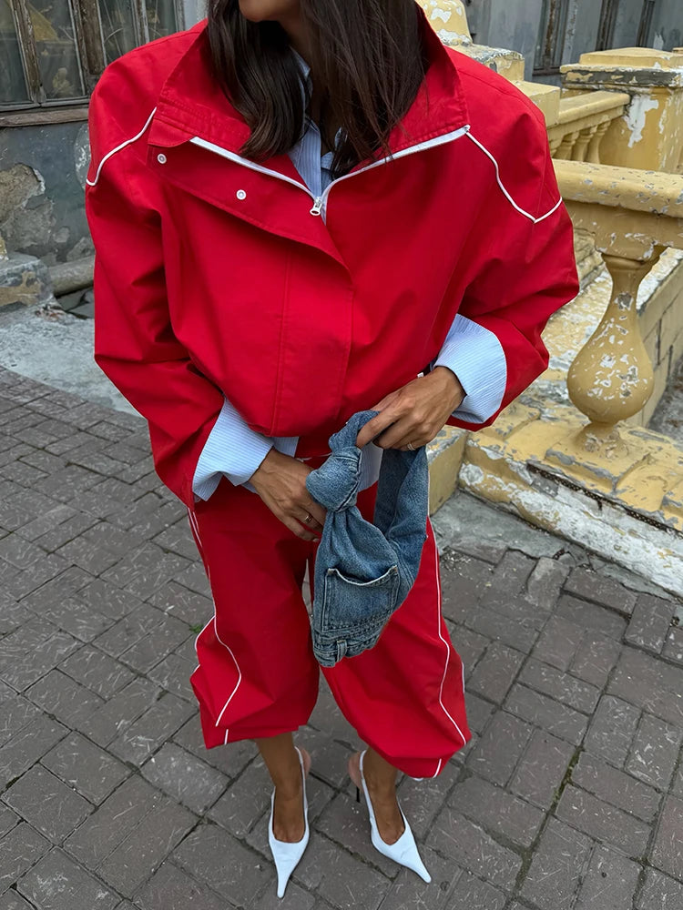 Elegant Loose Zip Up Casual Two Piece Set for Women