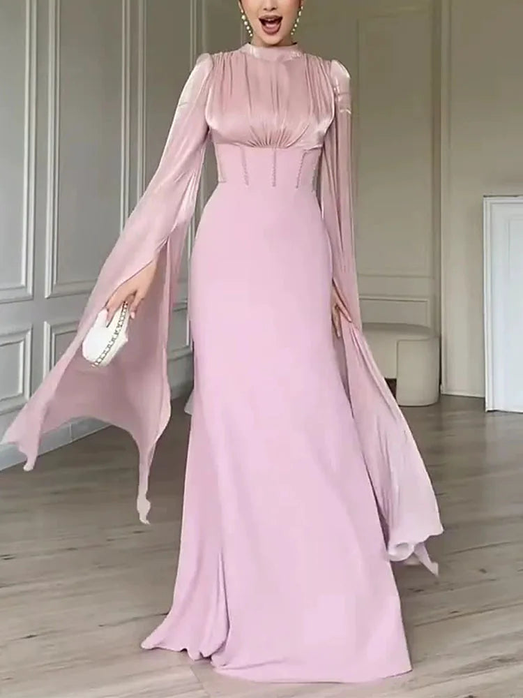 Elegant Satin Split Sleeve Evening Dress for Women