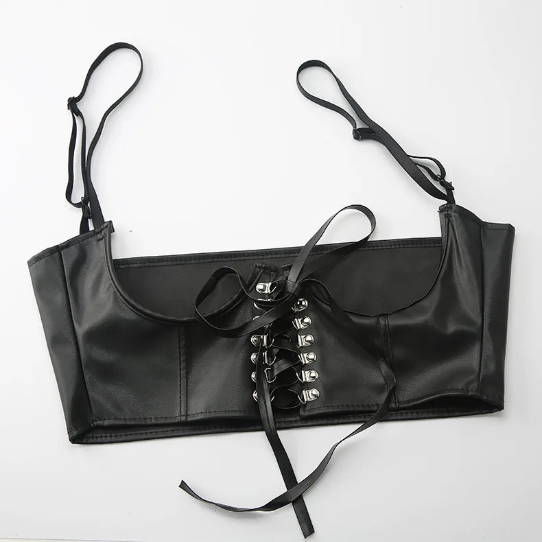 Gothic Lace Up Corset Crop Top With Waist Support For Women