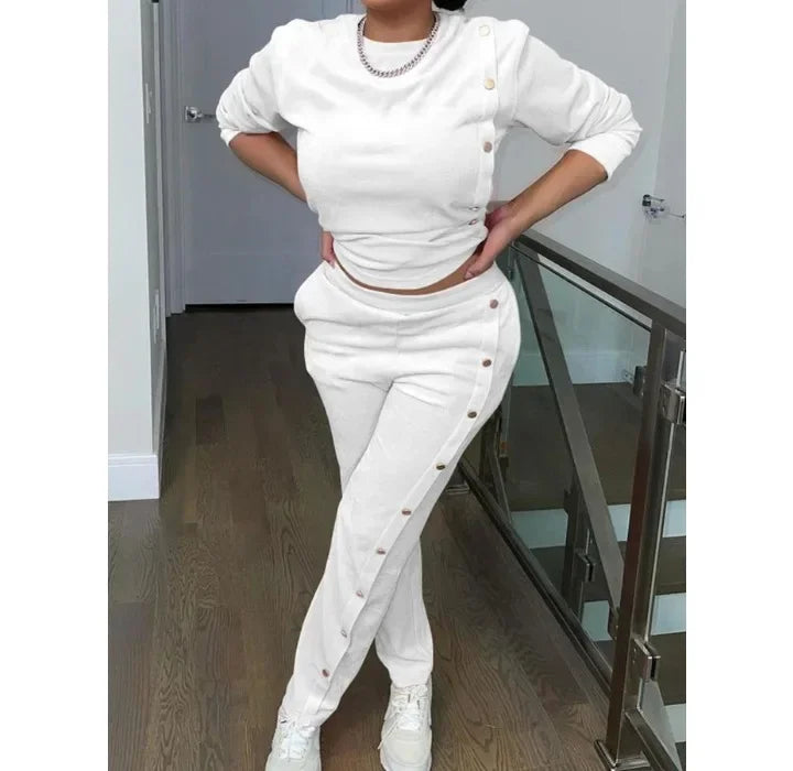 Two Piece Sets Streetwear Elegant Women's New Hoodie Side Button Long Sleeved Pants Fashionable Casual Suit Y2k Autumn 2024