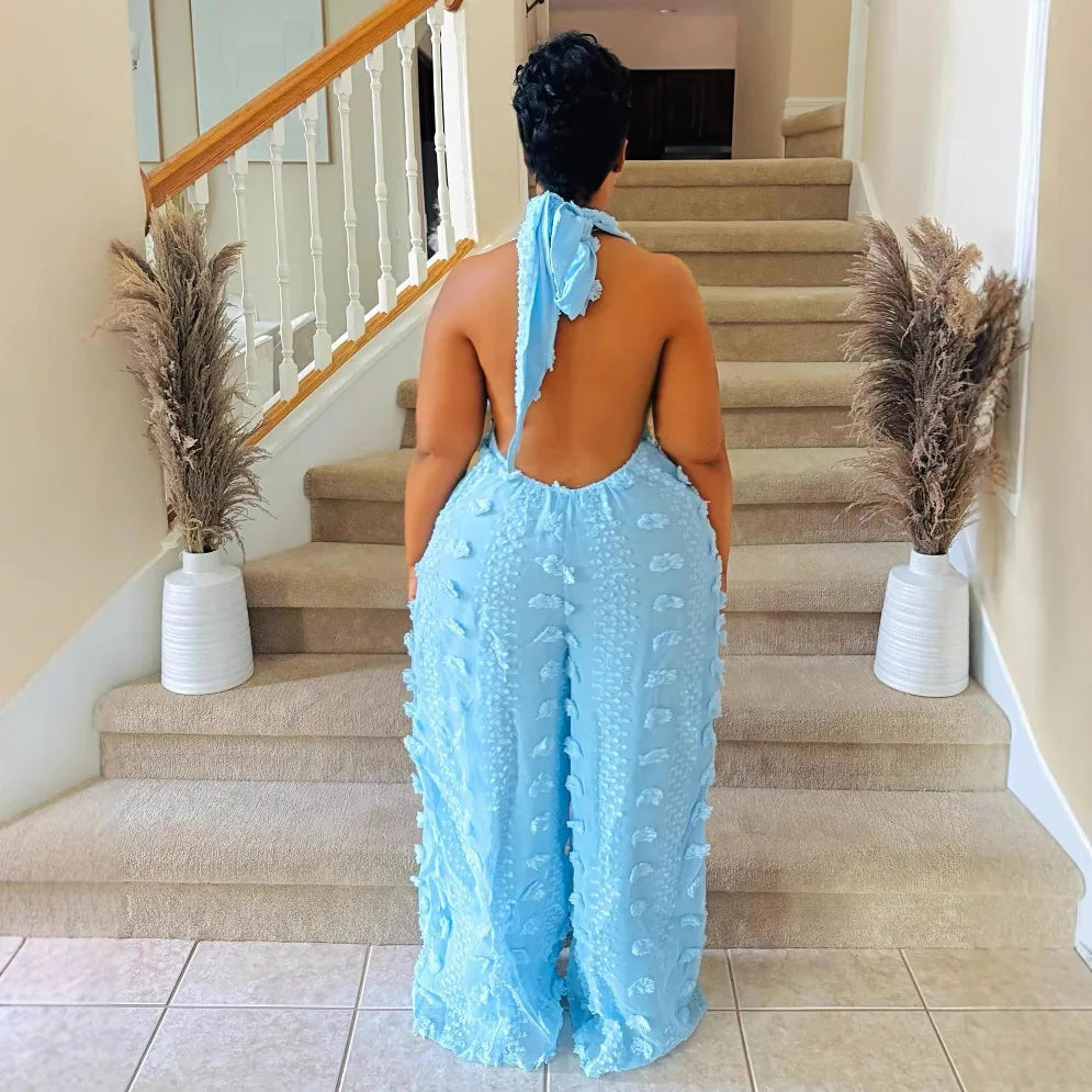 Sleeveless Backless V Neck Wide Leg Jumpsuit for Women