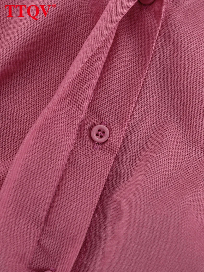 Loose Pink Cotton Shirt and Wide Leg Pants Set for Women