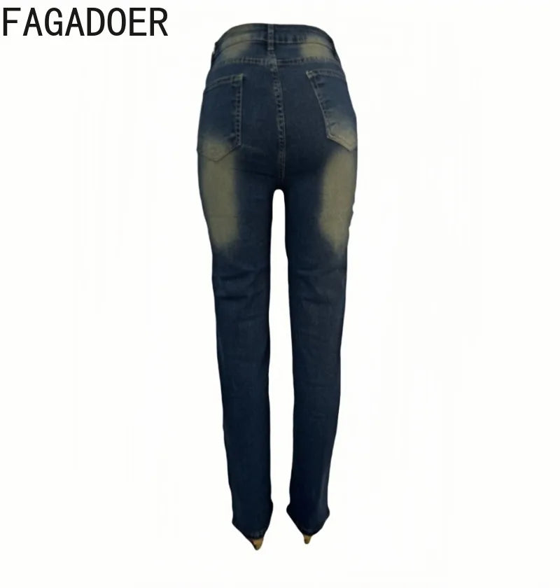 FAGADOER Y2k Fashion Tassel Patchwork Pants for Women Summer  New Tie-dye High Waist Jeans Female Y2k Streetwear Bottoms New