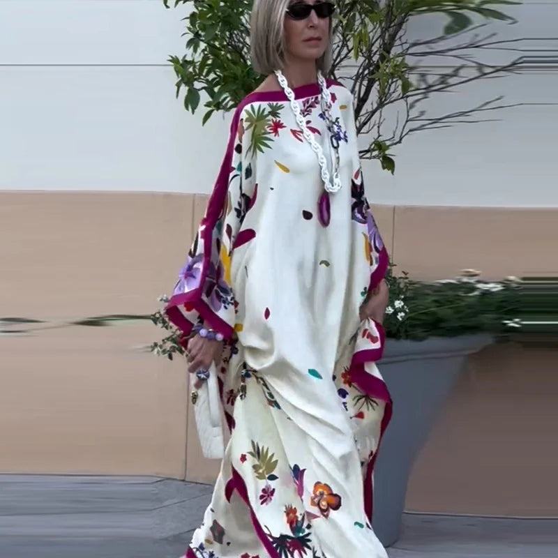 Casual Print Pleated Maxi Beach Vacation Chic Dress for Women