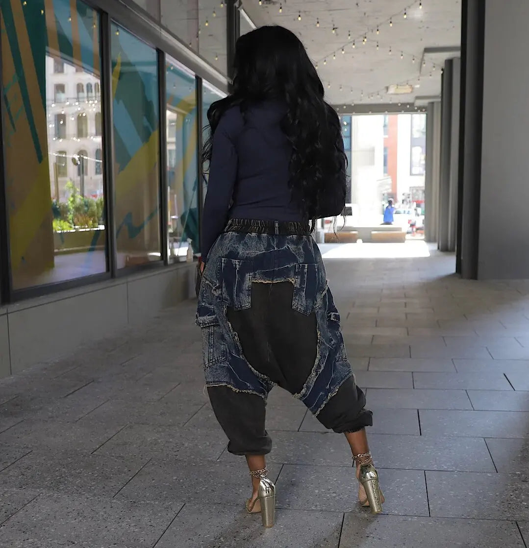 High Waist Patchwork Loose Fit Harem Jeans for Women