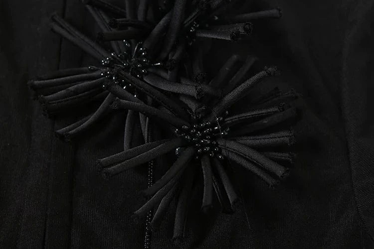 Weird Puss Tassel Applique Crop Tops Women Single-Breasted Half-High Neck Tassel Midnight Hottie Versatile Street Skinny T-Shirt