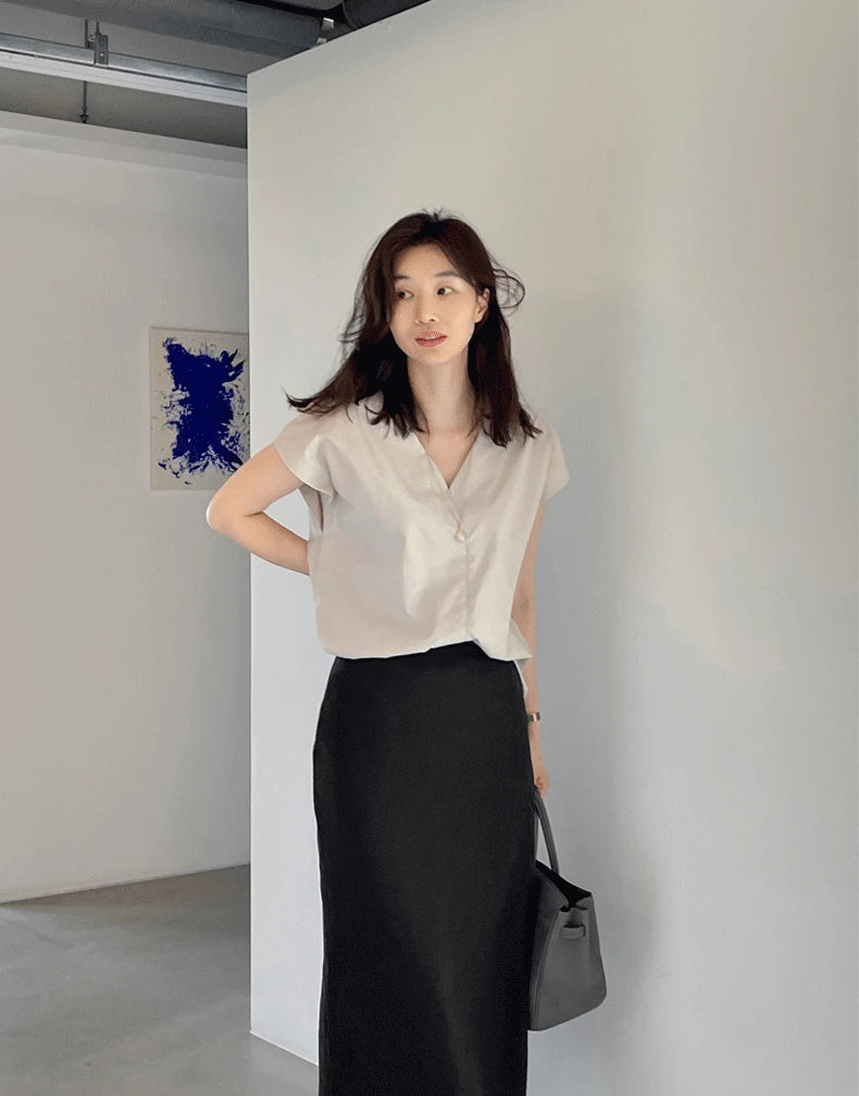 Shirts & Blouses For Women Half Sleeve Summer Loose Button Up Woman Top V Neck Simple Cheap Stylish Offer Aesthetic Hot Xl S Xxl