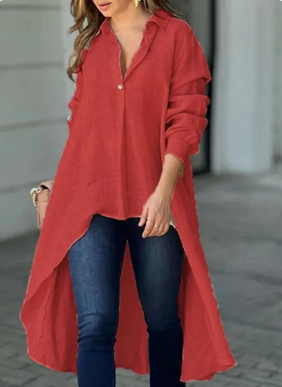 Long Sleeve Irregular Front Top