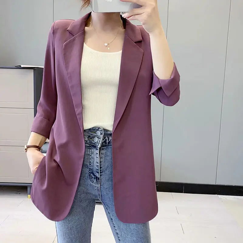 Purple Blazers Jacket for Women Fall Outfits Korean Long Trend Clothing Casual Women's Blazer Suits Tailoring 2025 Spring Coats