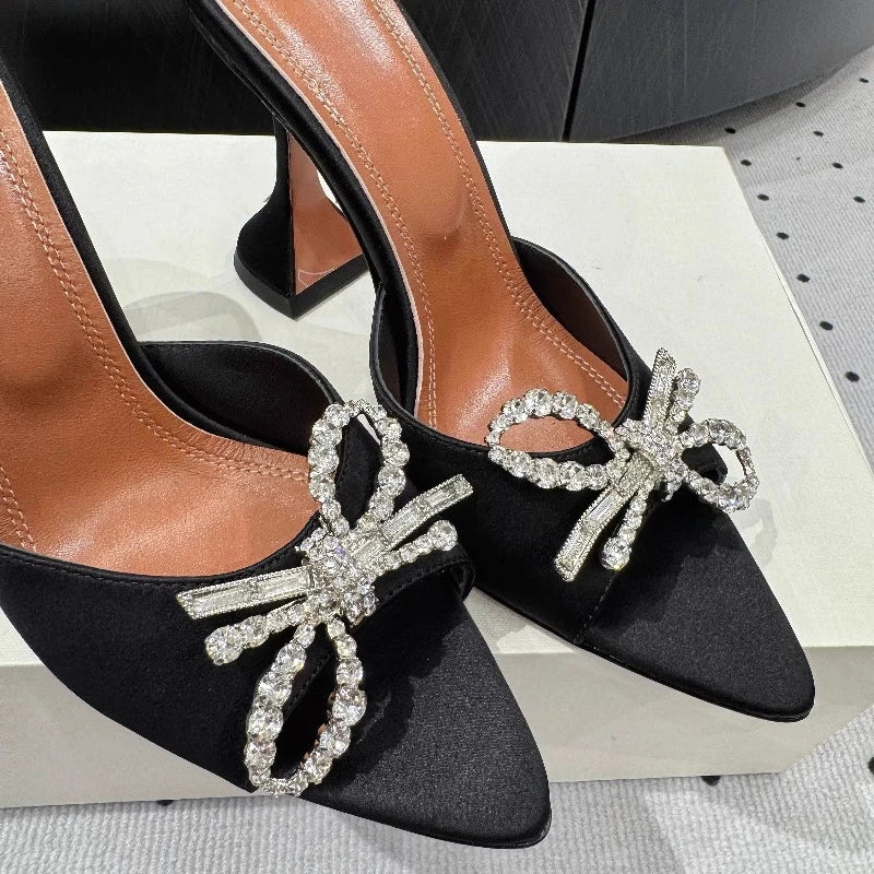 Bow Rhinestone Pointed Toe High Heel Sandals for Women