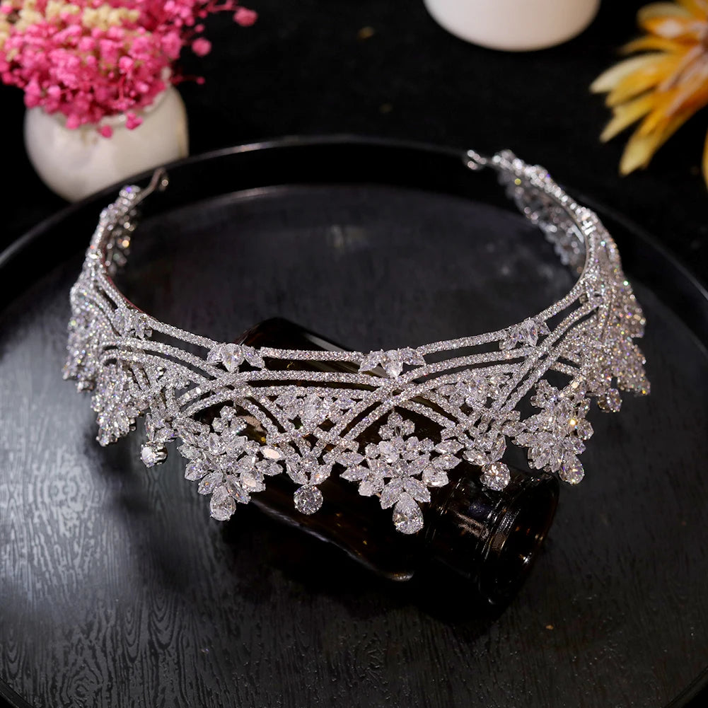 Luxe Silver Plated Crystal Bridal Headband Crown for Women