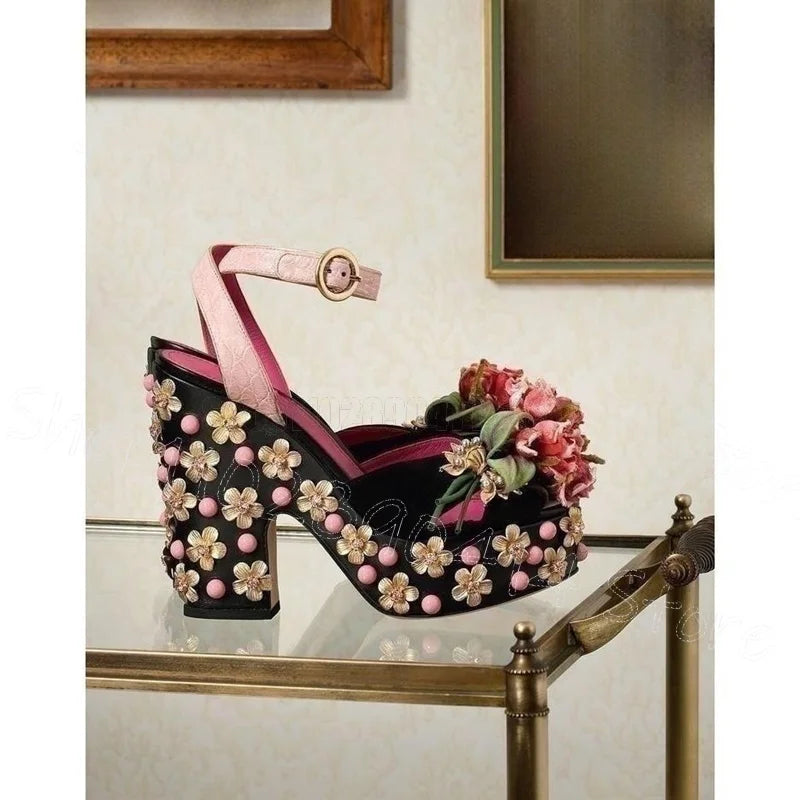 Colorful Beaded Buckle Strap Platform Sandals for Women