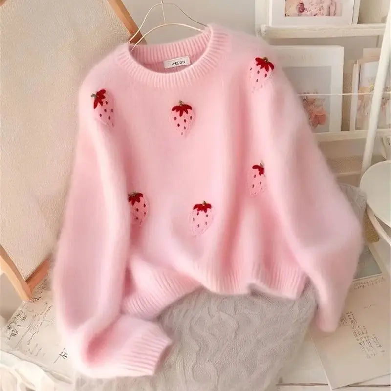 Pink Embroidered Mink Cashmere Sweater