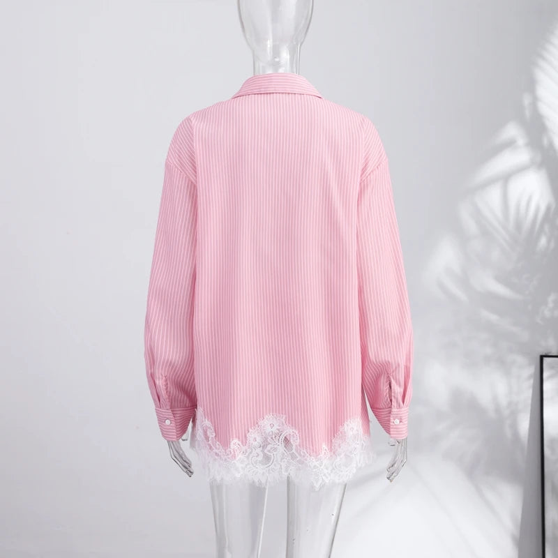 Casual Lace Patchwork Shirt and Shorts Set for Women