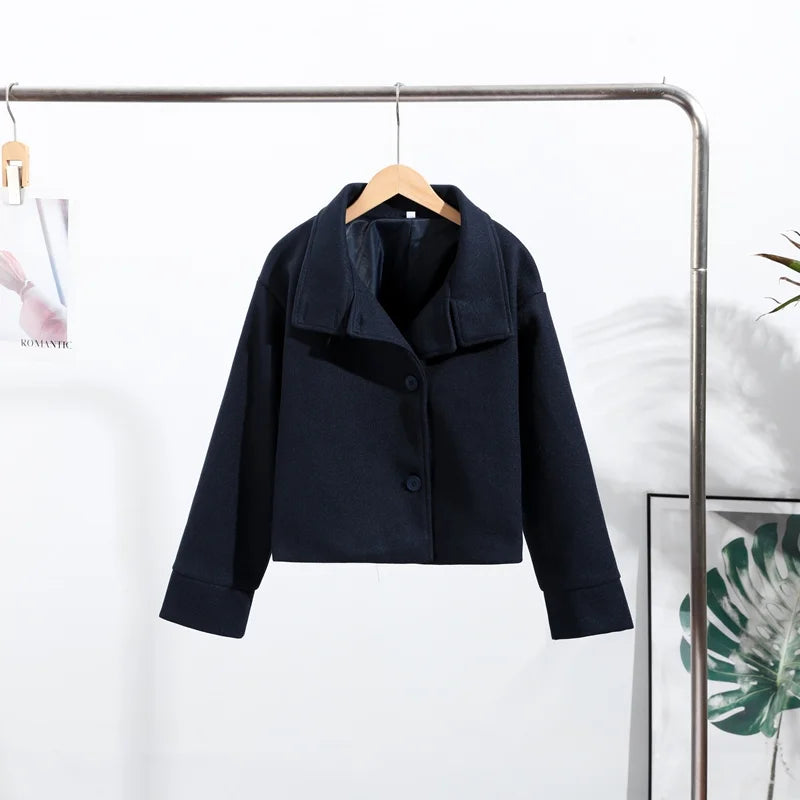 Double Breasted Cropped Jacket With Turn Down Collar for Women
