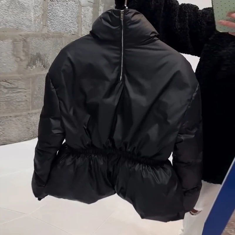 Warm Loose Fit Zipper Jacket With Stand Collar for Women