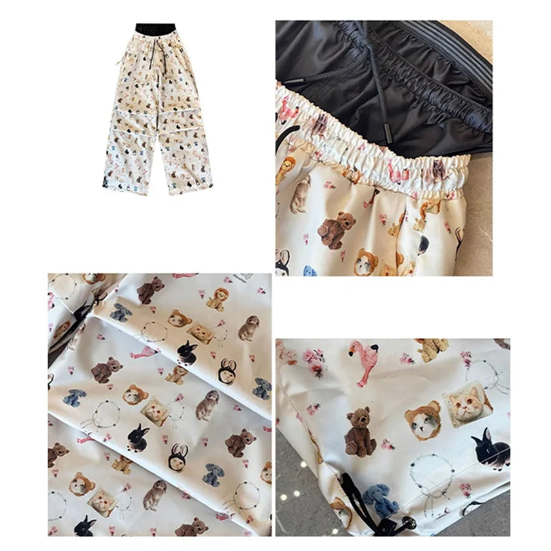 Fleece Lined Two Piece Snowboard Set With Cat And Dog Print for Women