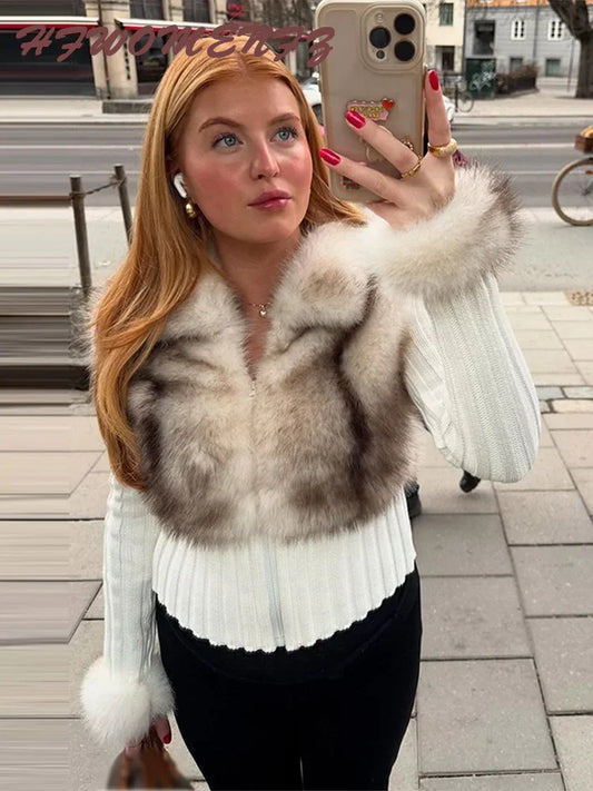 Cozy Luxe Faux Fur Patchwork Knit Cardigan for Women