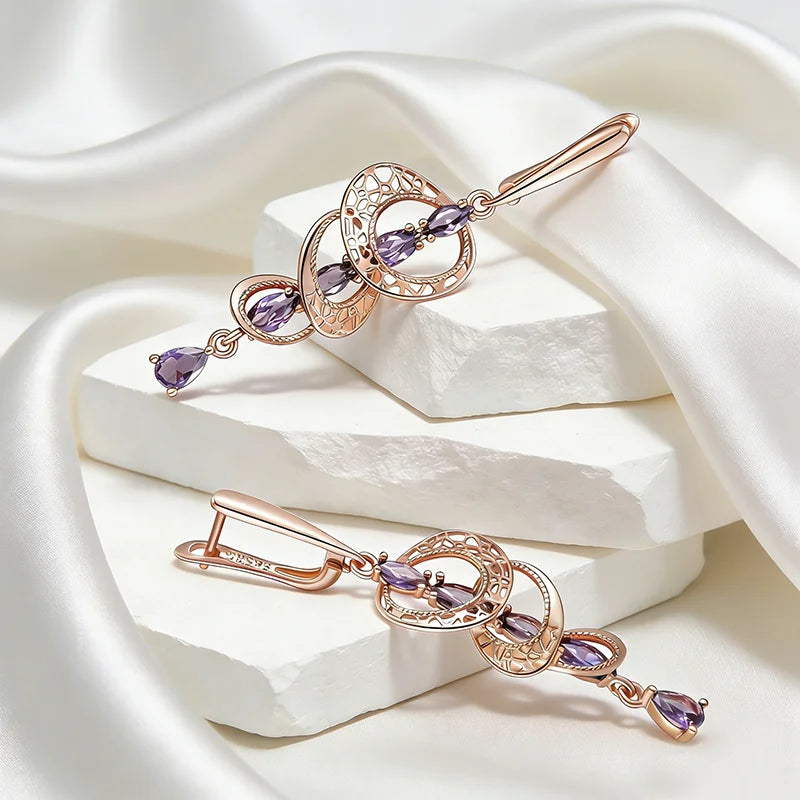 Purple Zircon Drop Earrings