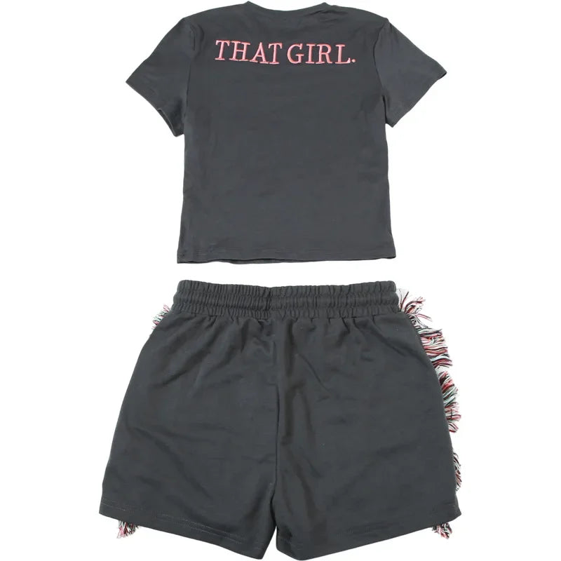 Shorts Set for Women Streetwear Sexy Slimming Short Sleeved Top and High Waist Solid Half Pants Female 2025 Spring/Summer New