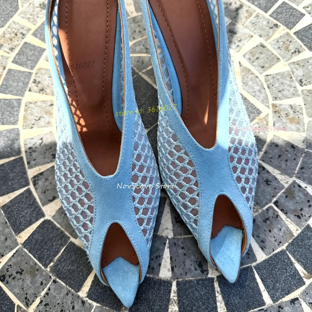 Elegant Patchwork Mesh Peep Toe Stiletto Mules For Women
