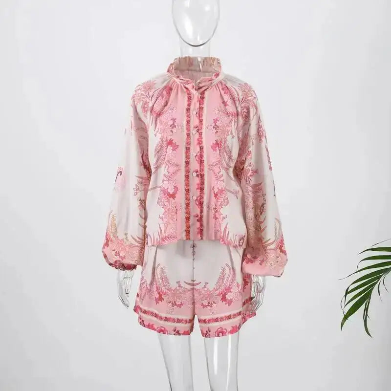 Casual Print Relaxed Fit Top and Shorts Set for Women