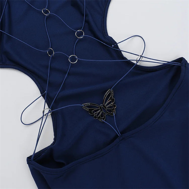 Backless Sleeveless Maxi Dress With High Collar for Women