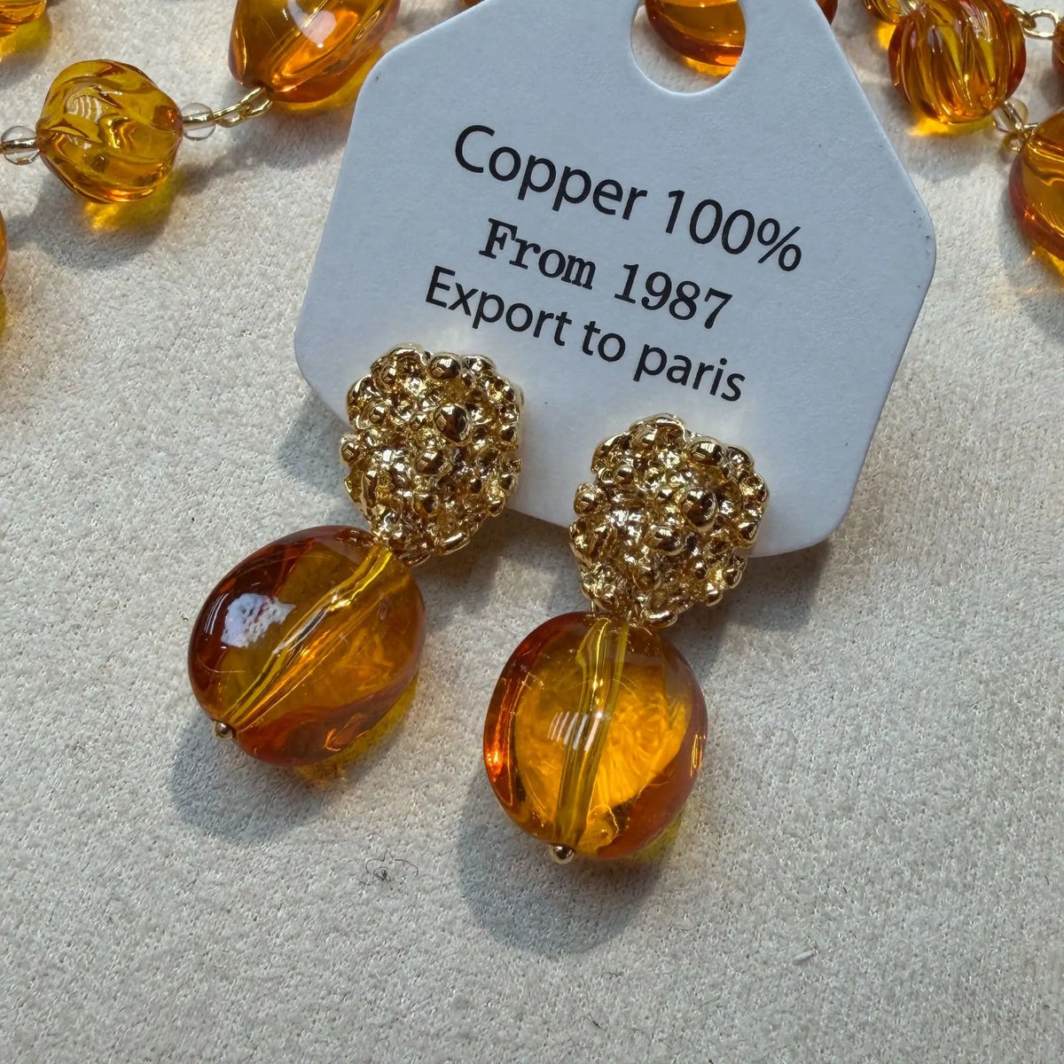 Vintage Amber Beaded Necklace and Earring Set for Women