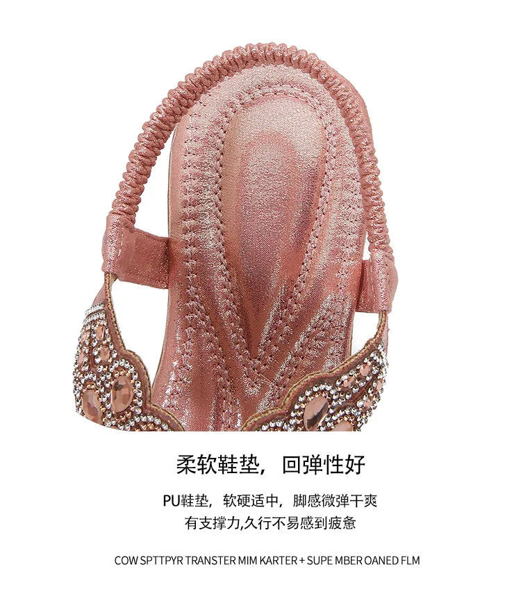 Bohemian Rhinestone Openwork Flat Sandals For Women