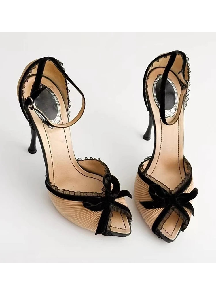 Pointed Open Toe Bow Detail High Heel Sandals for Women