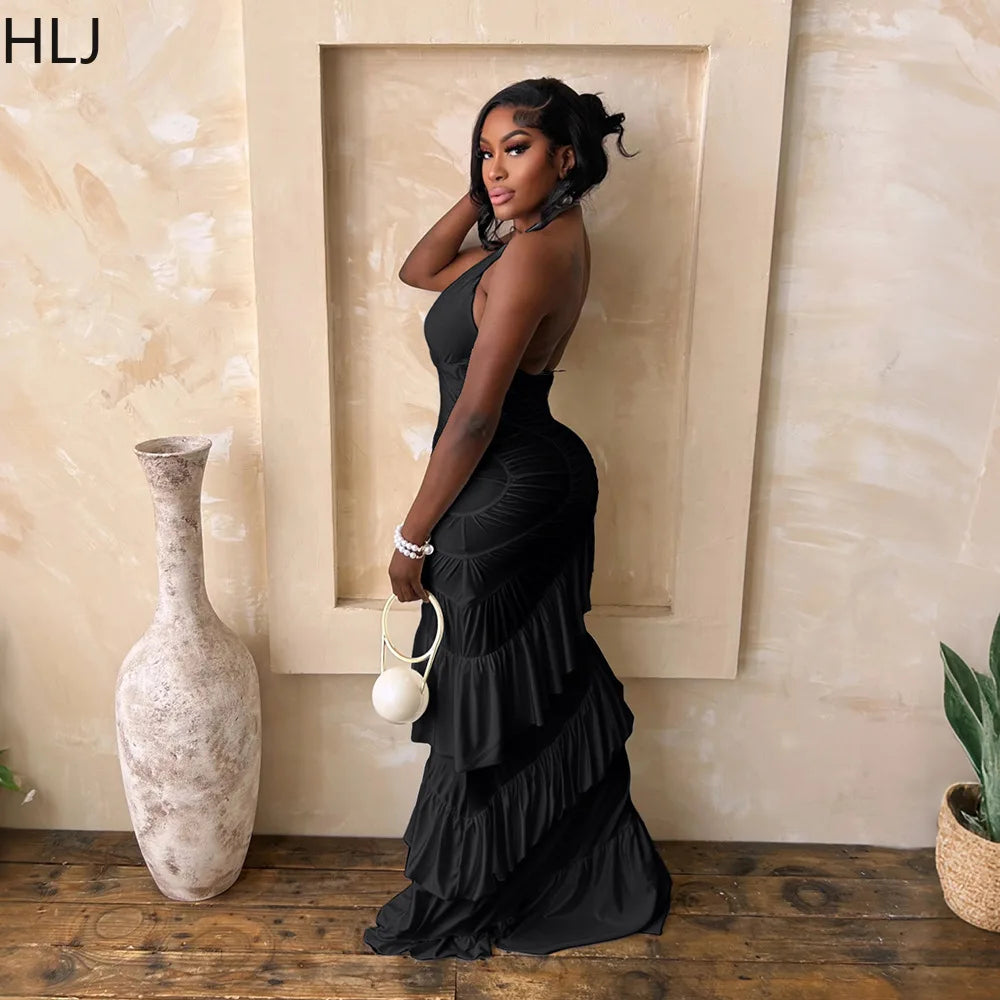 Halter Neck Ruched Satin Mermaid Evening Dress for Women