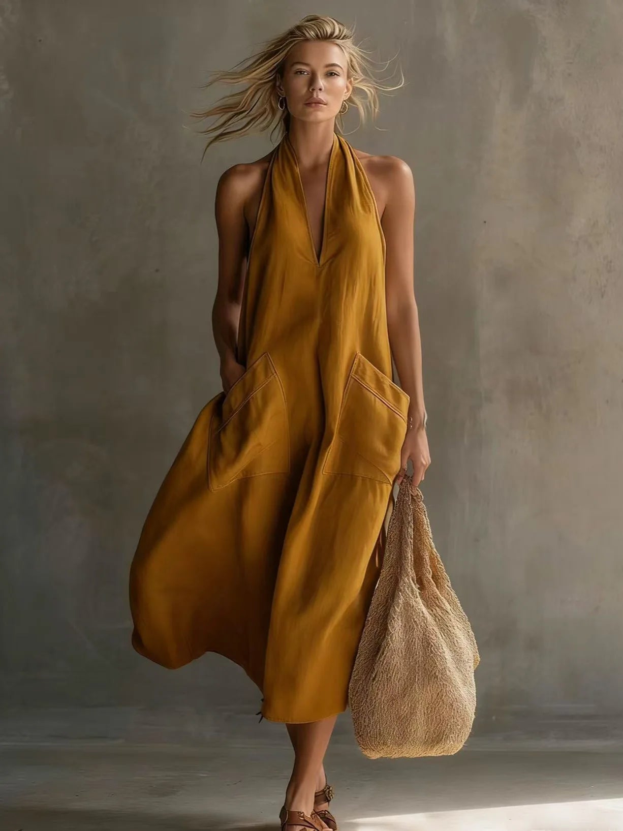 Sleeveless V Neck Loose Wide Leg Casual Jumpsuit For Women