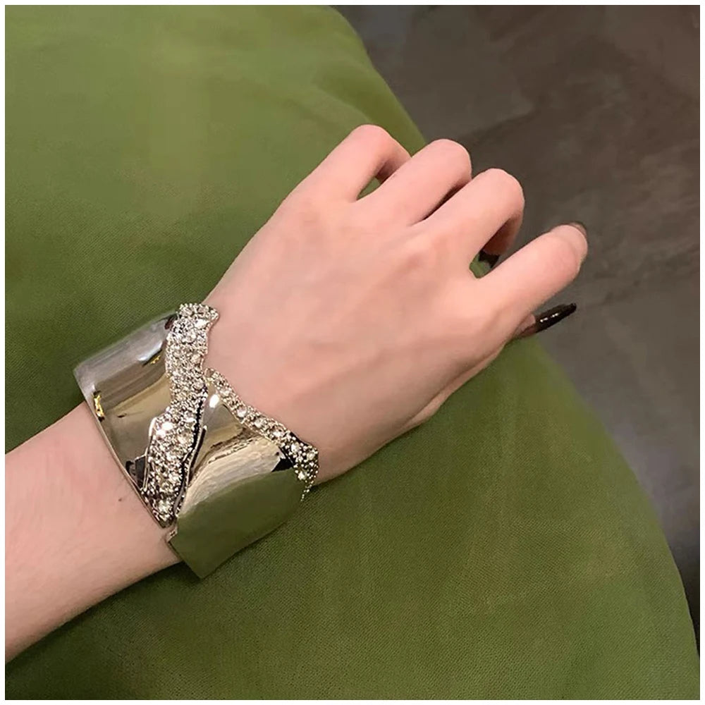 Minimalist Irregular Rhinestone Cuff Bracelet for Women