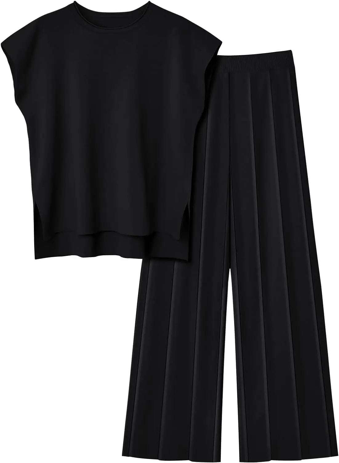 Summer Soft Knit Sleeveless Vest and Wide Leg Pants Set for Women