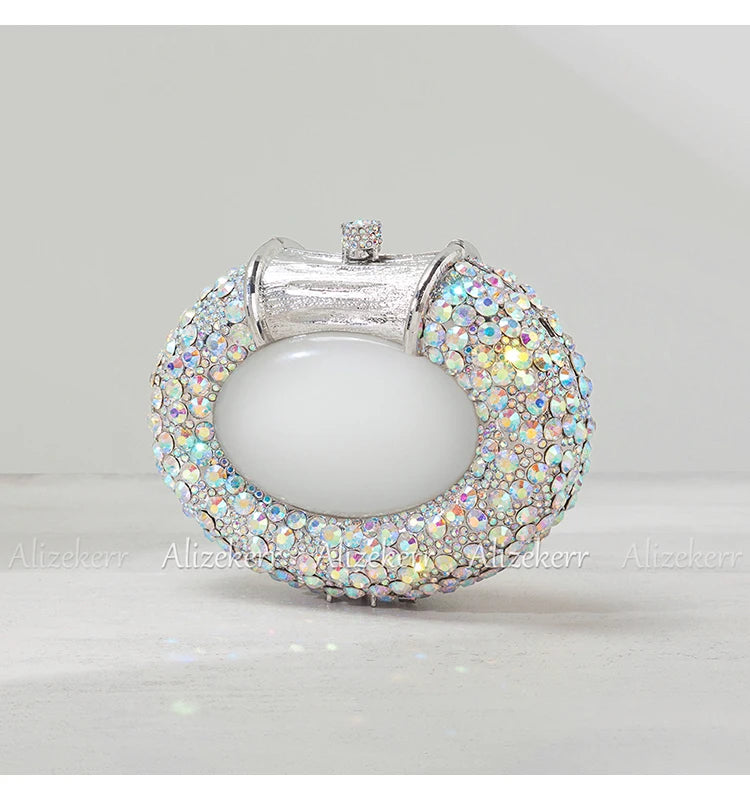 Shimmering Crystal Embellished Oval Evening Clutch for Women