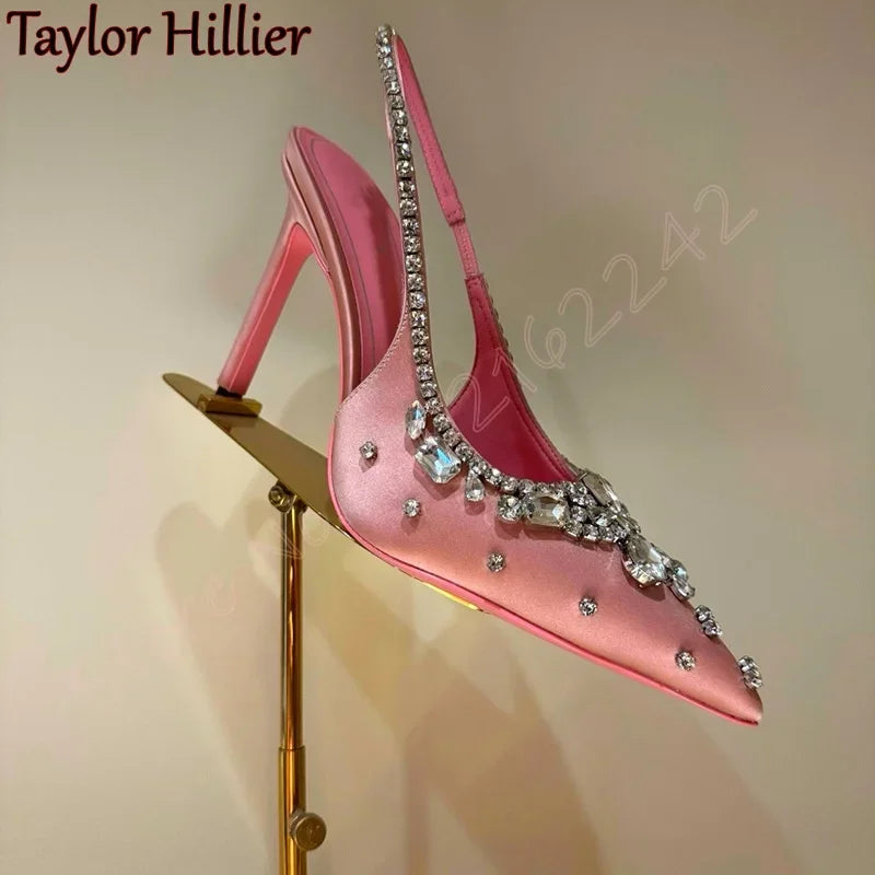 Elegant Rhinestone Satin Stiletto Dress Pumps for Women