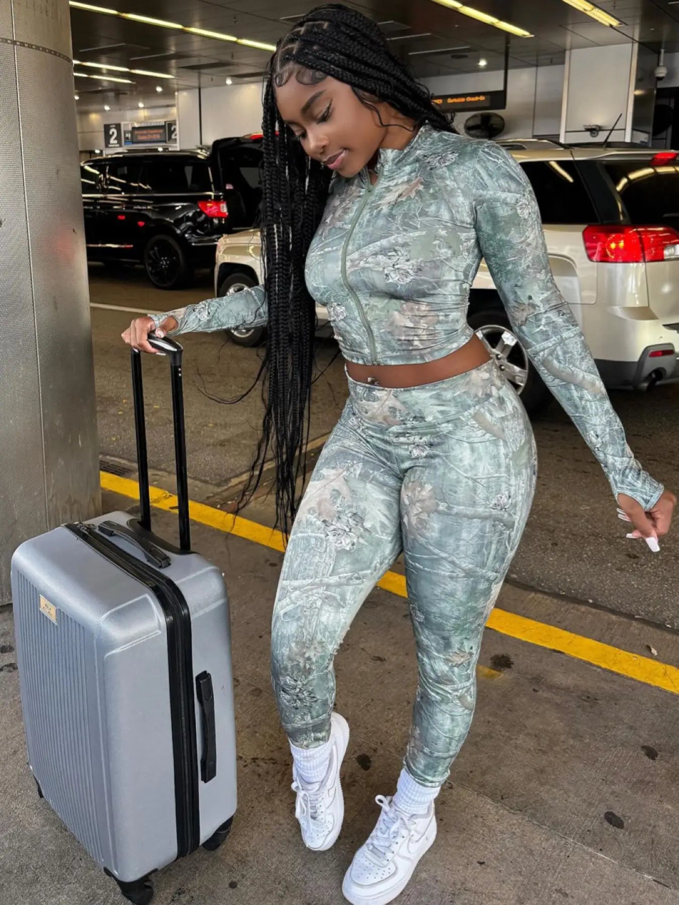 FAGADOER Y2K Fashion Pattern Printing 2 Piece Sets Woman Outfit Long Sleeve Zip Crop Top + Pants Matching Suit Female Streetwear