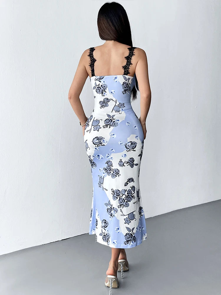 Summer New Women's Dresses Streetwear Fashion Print Lace-up Maxi Dress Female Sexy Female Backless Sleeveless Dresses Clothing