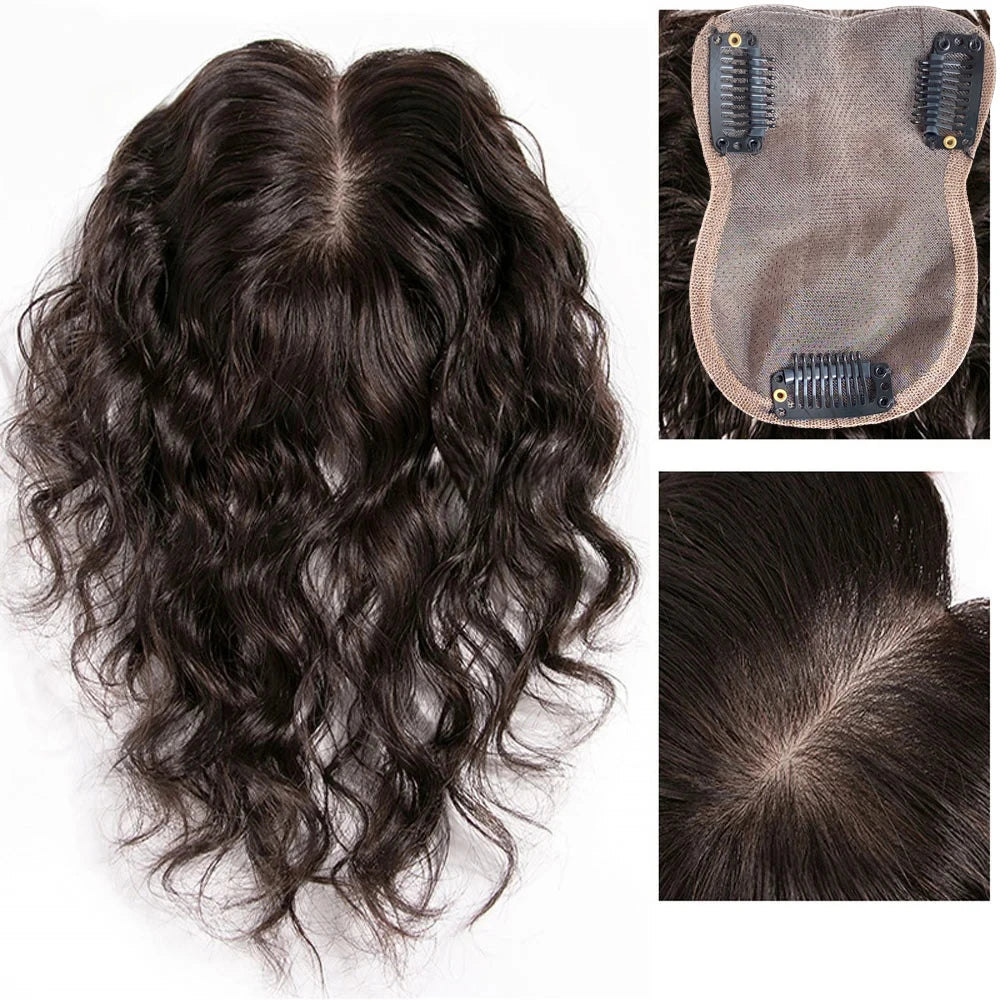Wavy Silk Base Human Hair Topper With Clips for Women